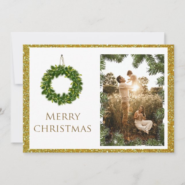 Cartes Pour Fêtes Annuelles Photo de Noël Personnaliser Nom Photo Élégante (Devant)