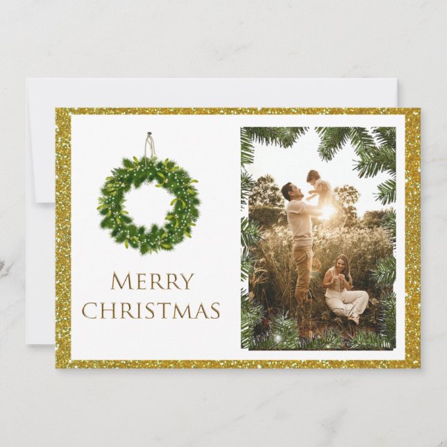 Cartes Pour Fêtes Annuelles Photo de Noël Personnaliser Nom Photo Élégante (Devant)