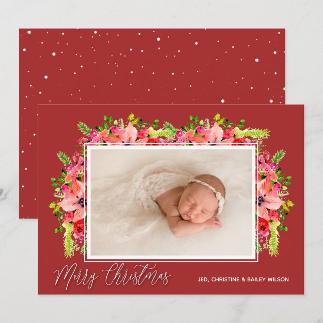 Cartes Pour Fêtes Annuelles Photo de Noël Poinsettias (Devant / Derrière)