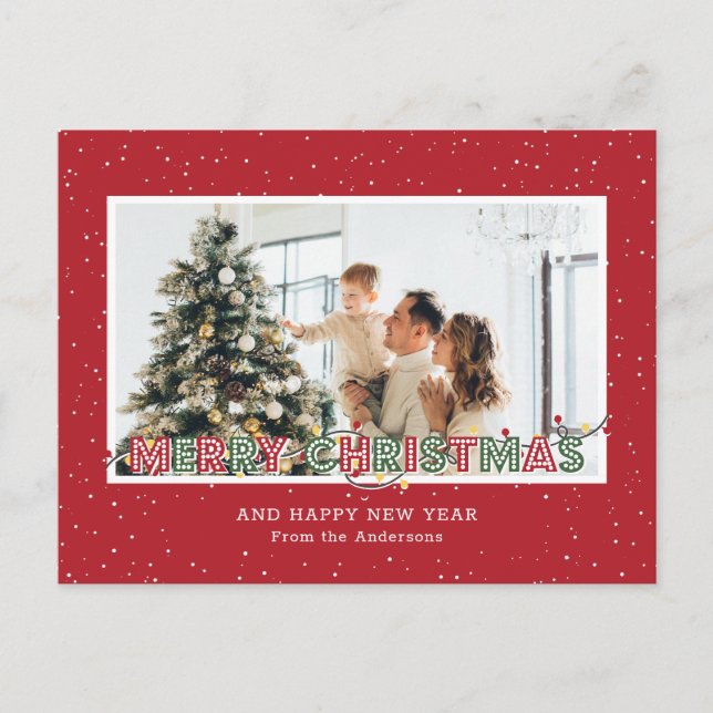 Cartes Pour Fêtes Annuelles Photo de Noël Red Green Neige (Devant)