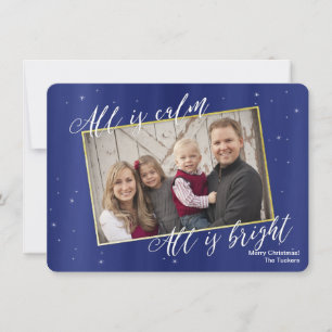 Cartes Pour Fêtes Annuelles Photo de Noël Religieux Marine Blue Gold