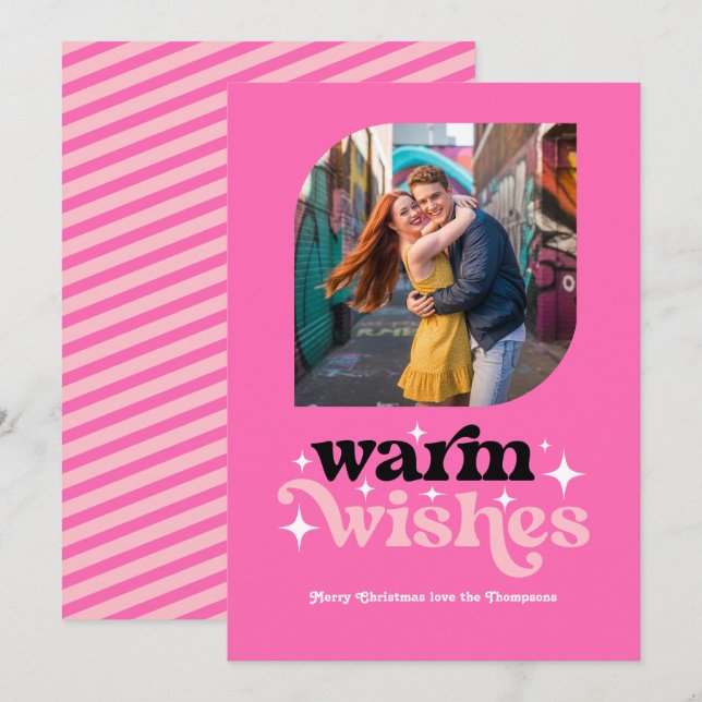 Cartes Pour Fêtes Annuelles Photo de Noël rétro moderne rose vif (Devant / Derrière)