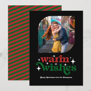 Cartes Pour Fêtes Annuelles Photo de Noël Rétro Rouge Grenat et Vert Forêt
