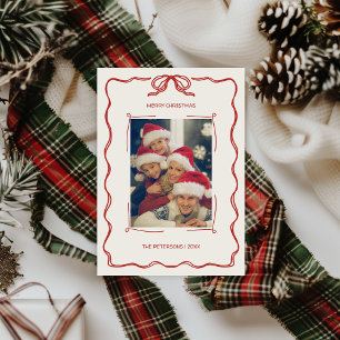 Cartes Pour Fêtes Annuelles Photo de Noël Rouge Vert Retro illustrée à la main