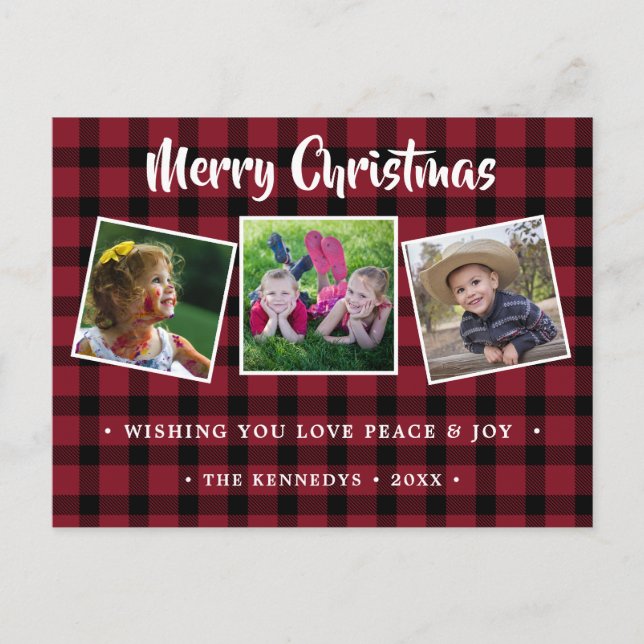 Cartes Pour Fêtes Annuelles Photo de Noël Russe Rouge Plaid (Devant)