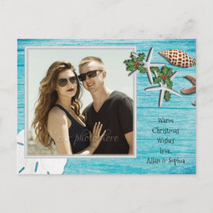 Cartes Pour Fêtes Annuelles Photo de Noël tropical Bois flotté bleu