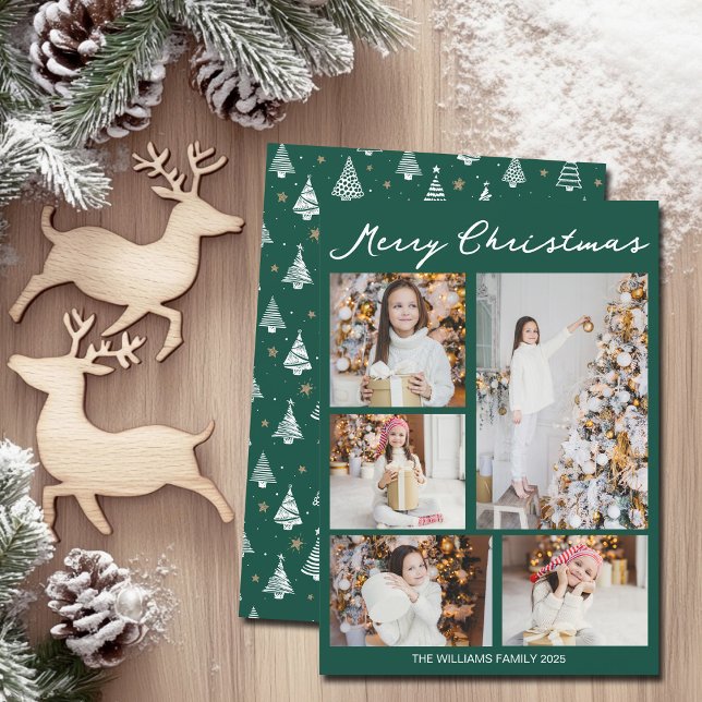 Cartes Pour Fêtes Annuelles Photo de Noël vert émeraude manuscrit Joyeux Noël (Créateur téléchargé)