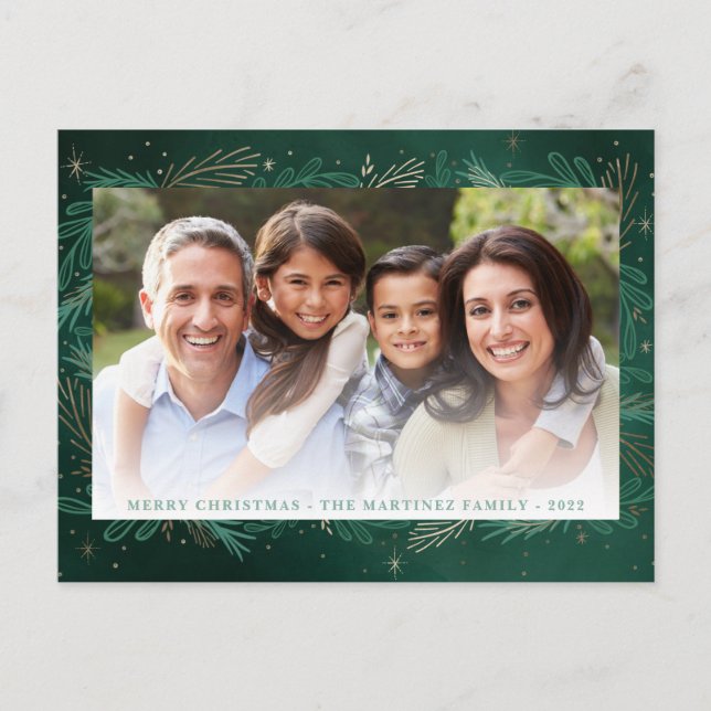 Cartes Pour Fêtes Annuelles Photo de Noël vert moderne (Devant)