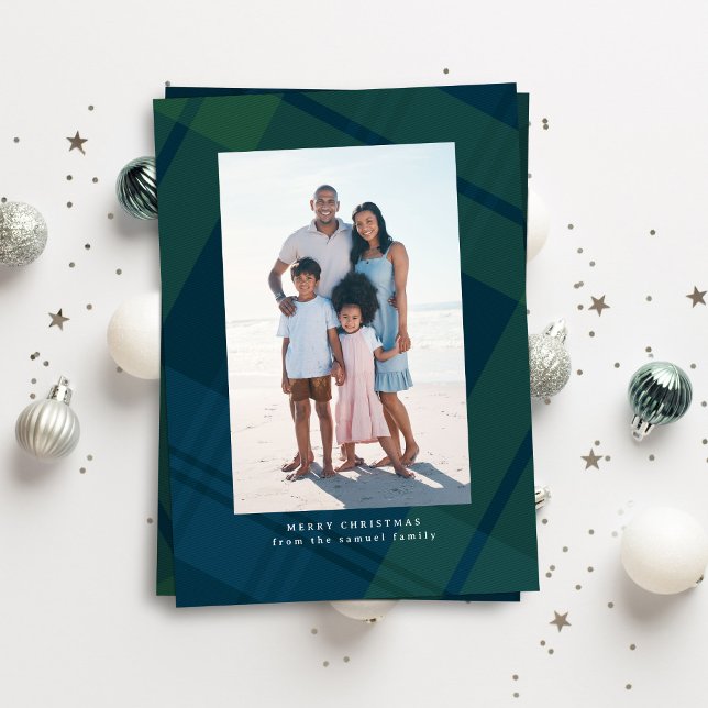 Cartes Pour Fêtes Annuelles Photo de Noël verticale simple à carreaux classiqu (Créateur téléchargé)