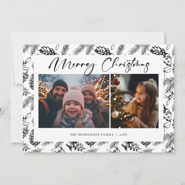 Cartes Pour Fêtes Annuelles Photo de Noël Vintage Botanique (Devant)