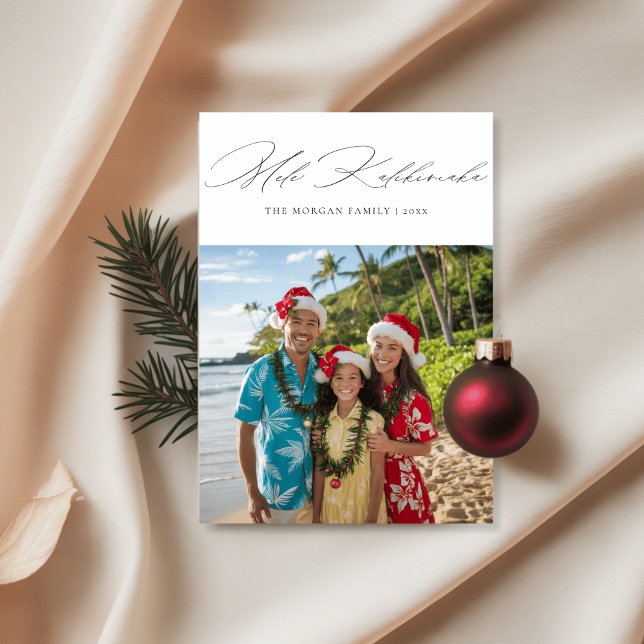 Cartes Pour Fêtes Annuelles Photo de plage tropicale familiale Mele Kalikimaka (Créateur téléchargé)
