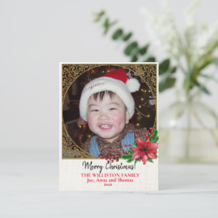 Cartes Pour Fêtes Annuelles Photo de poinsettia de Noël en filigrane d'or 