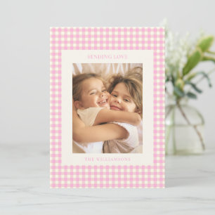 Cartes Pour Fêtes Annuelles Photo de portrait à carreaux gingham rose pour la 