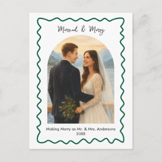 Cartes Pour Fêtes Annuelles Photo de premier Noël vert mariés et joyeux