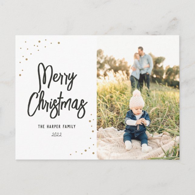 Cartes Pour Fêtes Annuelles Photo de script Gold et Black Snow (Devant)