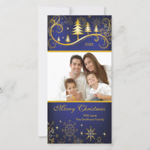 Cartes Pour Fêtes Annuelles Photo de Snowflakes et Trees Merry Christmas Famil