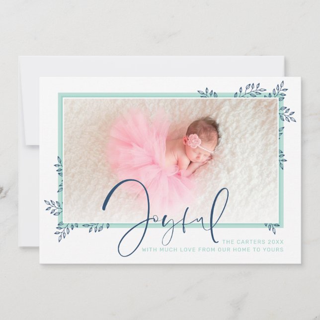 Cartes Pour Fêtes Annuelles PHOTO DE VACANCES élégante menthe botanique bébé j (Devant)