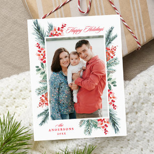 Cartes Pour Fêtes Annuelles Photo de vacances Joyeux Noël et Evergreen