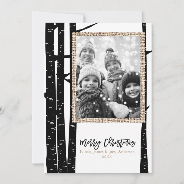 Cartes Pour Fêtes Annuelles Photo de vacances moderne rustique en bouleau noir (Devant)