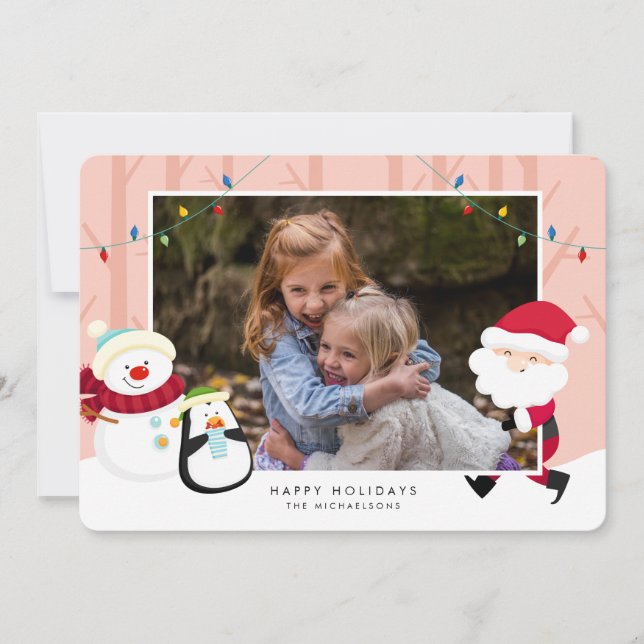 Cartes Pour Fêtes Annuelles PHOTO DE VACANCES | Père Noël, Snowman & Penguin (Devant)