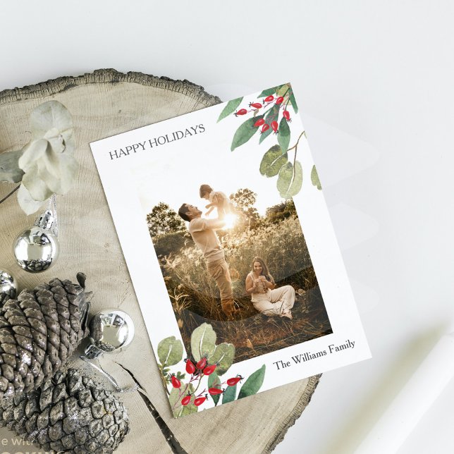 Cartes Pour Fêtes Annuelles Photo de voeux de Noël botanique classique (Classic Botanical Christmas Greetings Photo Holiday Card)