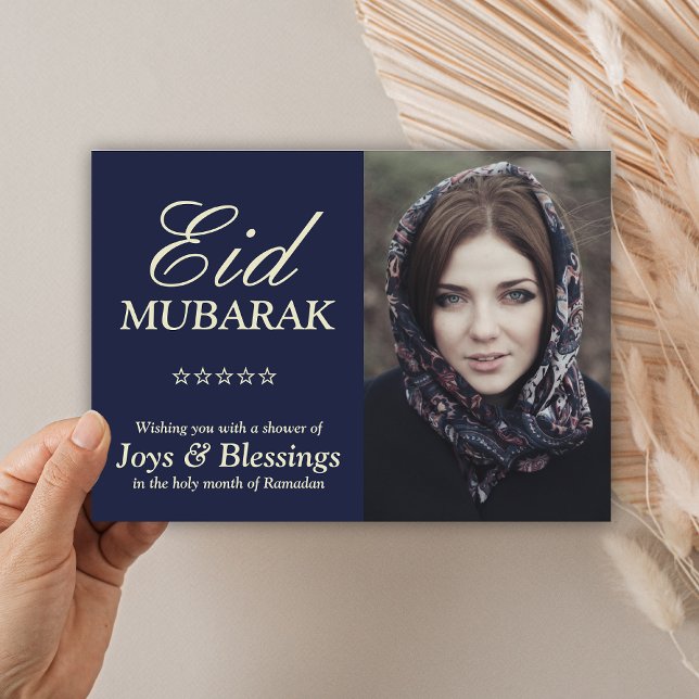 Cartes Pour Fêtes Annuelles Photo d'Eid personnalisée par typographie élégante (Créateur téléchargé)