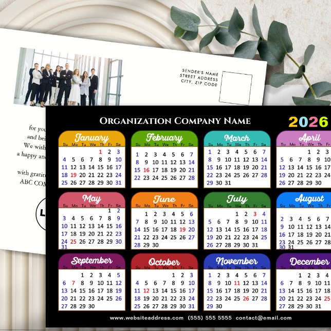 Cartes Pour Fêtes Annuelles Photo d'entreprise 2026 Calendrier moderne noir co (Créateur téléchargé)