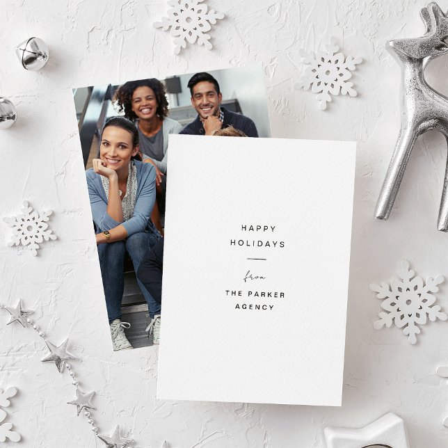 Cartes Pour Fêtes Annuelles Photo d'entreprise noir et blanc de typographie mo (A modern and minimal corporate holiday card with photo)