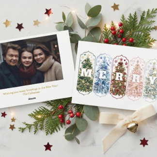 Cartes Pour Fêtes Annuelles Photo d'oiseau d'hiver Arbres colorés Joyeux
