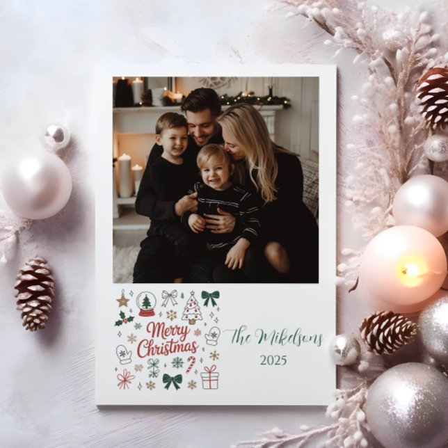 Cartes Pour Fêtes Annuelles Photo Doodle Line Art Christmas (Créateur téléchargé)