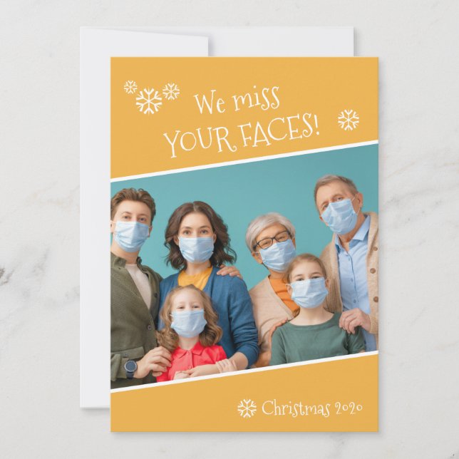 Cartes Pour Fêtes Annuelles Photo Drôle Nous Manquons Vos Visages Covid Jaune (Devant)