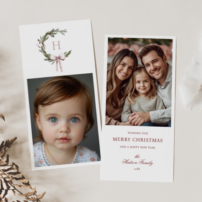 Cartes Pour Fêtes Annuelles Photo du monogramme de Noël Grosseur de couronne (Créateur téléchargé)