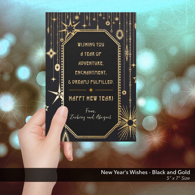 Cartes Pour Fêtes Annuelles Photo du Nouvel An des voeux d'or noir (New Year's Wishes Black and Gold Holiday Card)