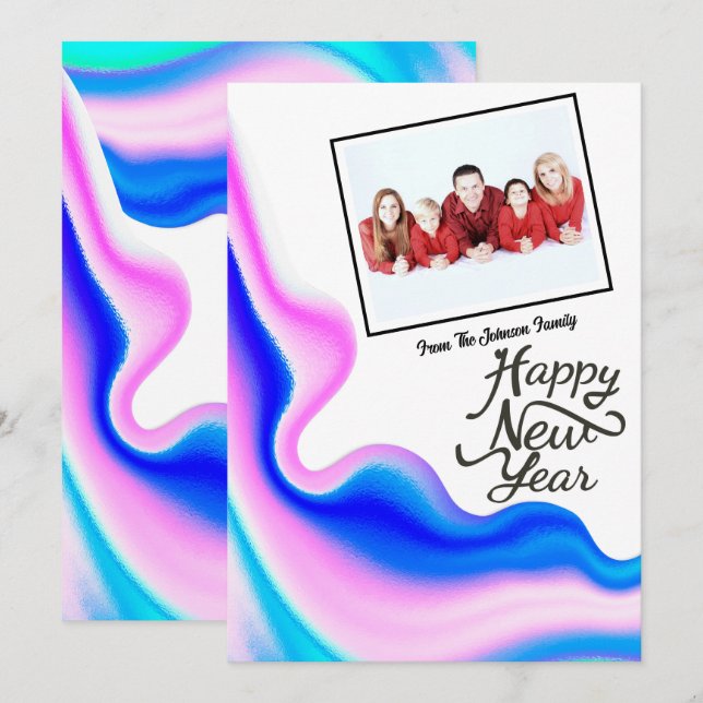 Cartes Pour Fêtes Annuelles Photo du Nouvel An holographique (Devant / Derrière)