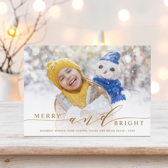 Cartes Pour Fêtes Annuelles Photo élégant avec écriture dorée Merry and Bright (Créateur téléchargé)