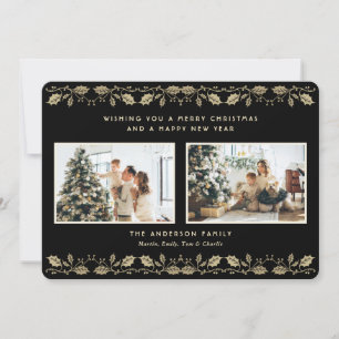 Cartes Pour Fêtes Annuelles Photo élégant de houx aux baies noires et dorées