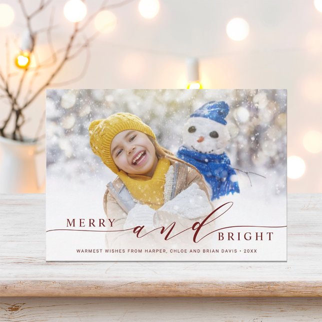 Cartes Pour Fêtes Annuelles Photo élégant joyeux et lumineux en écriture rouge (Créateur téléchargé)