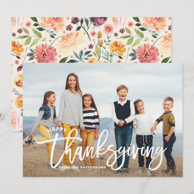 Cartes Pour Fêtes Annuelles Photo en lettres de Bon thanksgiving blanc (Devant / Derrière)
