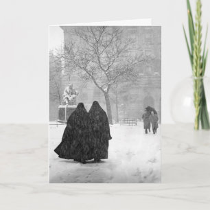 Cartes Pour Fêtes Annuelles Photo en noir et blanc des soeurs dans la neige en