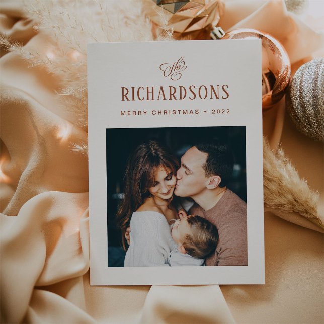 Cartes Pour Fêtes Annuelles Photo et nom de famille élégant | Joyeux Noël (Créateur téléchargé)