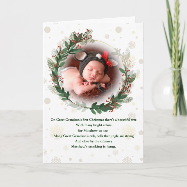 Cartes Pour Fêtes Annuelles Photo et nom de l'arrière-petit-fils pour son 1er  (Devant)