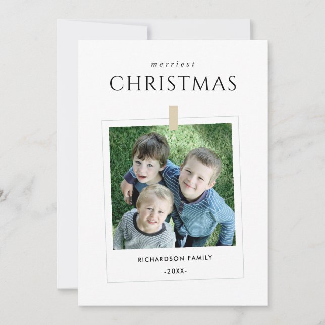 CARTES POUR FÊTES ANNUELLES PHOTO FAMILIALE PERSONNALISÉE MINIMALE MERRIEST NO (Devant)