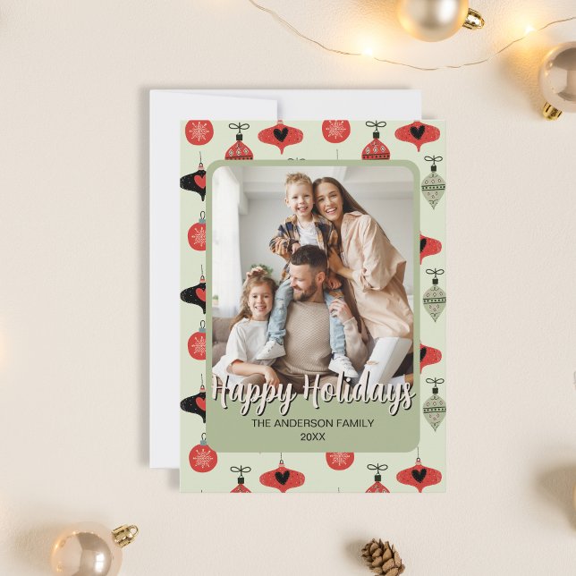 Cartes Pour Fêtes Annuelles Photo famille Noël vert (Family Photo Christmas Green Holiday Card)