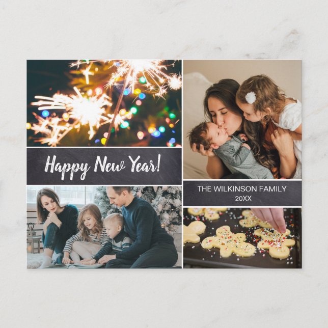 Cartes Pour Fêtes Annuelles Photo Famille Simple Moderne Collage de photos Joy (Devant)