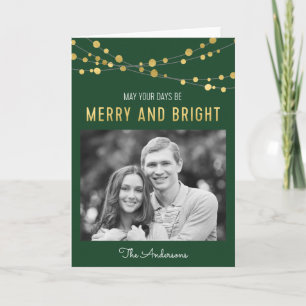 Cartes Pour Fêtes Annuelles Photo Faux Gold Green Merry & Lumières