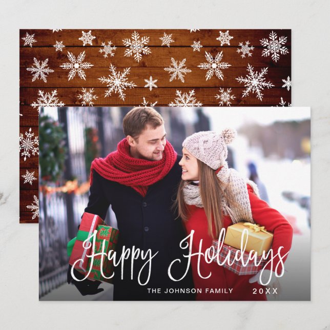 Cartes Pour Fêtes Annuelles PHOTO Fêtes Joyeuses Moderne Salutation de Noël (Devant / Derrière)