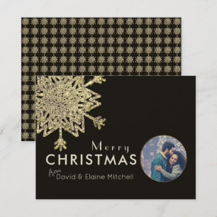 Cartes Pour Fêtes Annuelles Photo Flèche de neige noire et or   Joyeux Noël