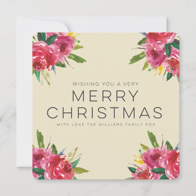 Cartes Pour Fêtes Annuelles Photo florale de manuscrit de Joyeux Noël (Devant)
