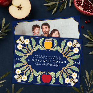 Cartes Pour Fêtes Annuelles Photo florale du Nouvel An juif Rosh Hashanah bleu