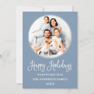 Cartes Pour Fêtes Annuelles Photo Frame Blue moderne Fun Calligraphy Round